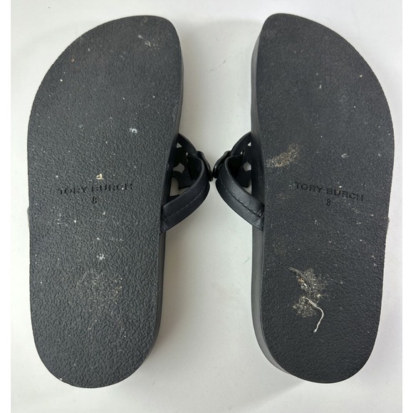 Tory Burch Miller Cloud Sandal Black Leather Flip Flops Women’s Size 8 Sandals - Picture 7 of 12